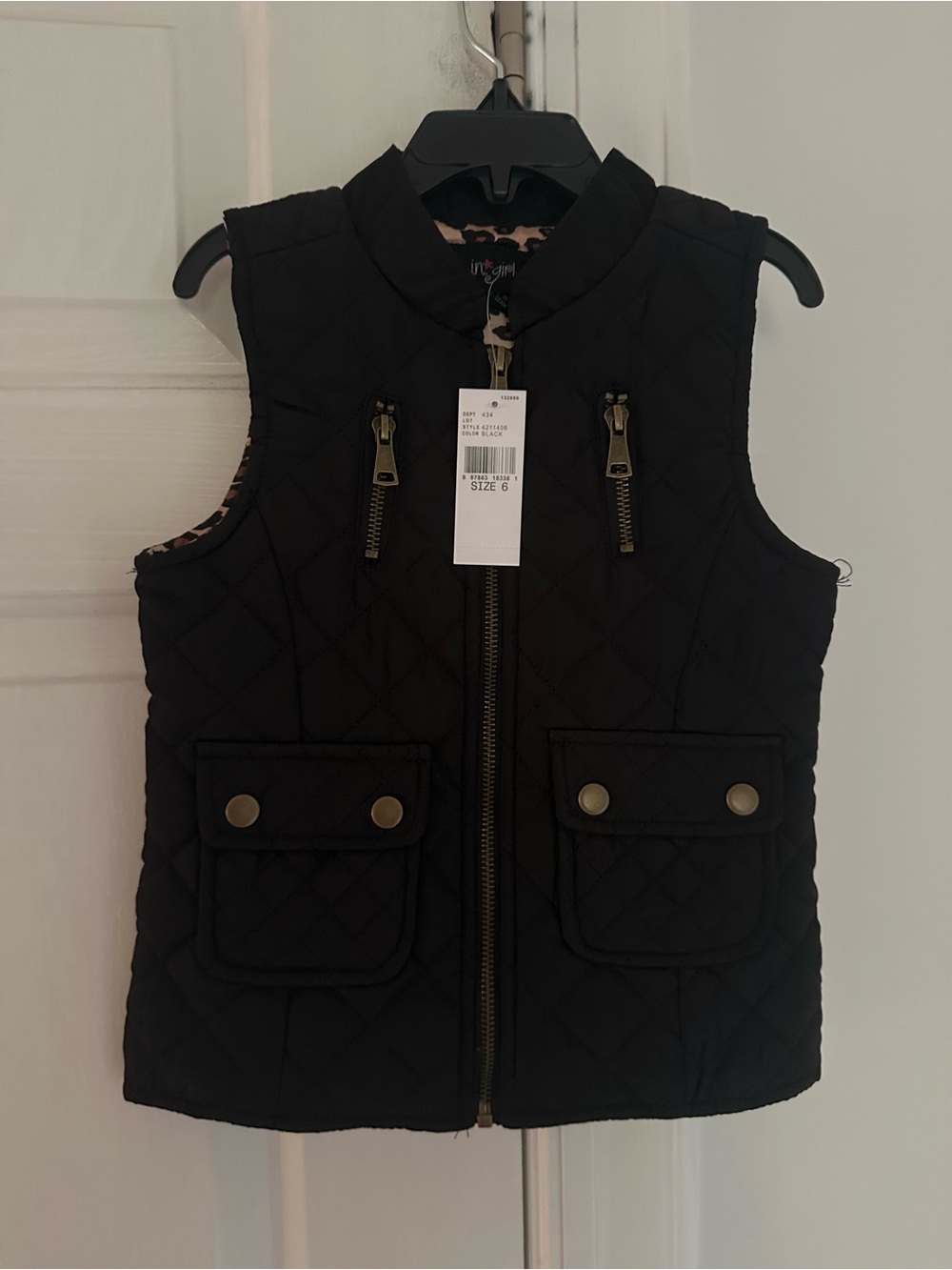 Girls Quilted Sleeveless Vest - Black